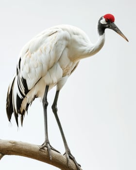 Siberian Crane bird standing on the rooted in studio isolated on white background photo