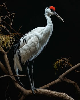 Siberian Crane bird on the rooted in studio isolated on black background photo