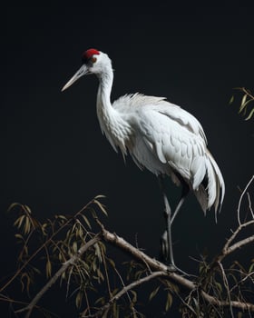 Siberian Crane bird standing on the rooted in studio isolated on black background photo