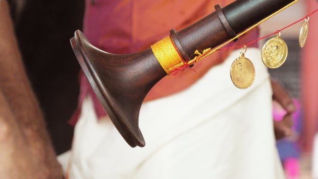 An artists playing Nagaswaram, a South Indian traditional musical instrument photo