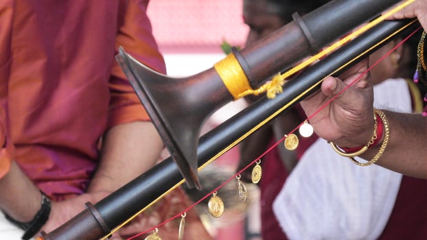 An artists playing Nagaswaram, a South Indian traditional musical instrument photo