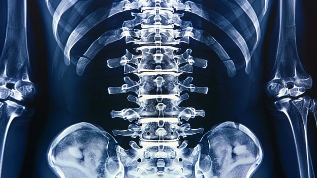 X-ray Imaging of Human Spine Focusing on Lumbar Region. Concept of Medical Examination, Radiology, Spine Health, Skeletal Structure photo
