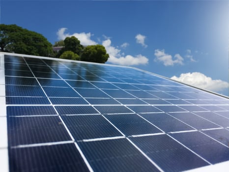 Solar cell panels installed on the roof top to obtain power from the nature become dirty caused by Bird droppings. photo