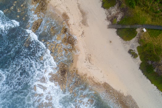 zenithal aerial view of a beach in the morning photo