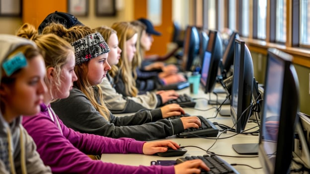 High school students participating in computer-based learning photo
