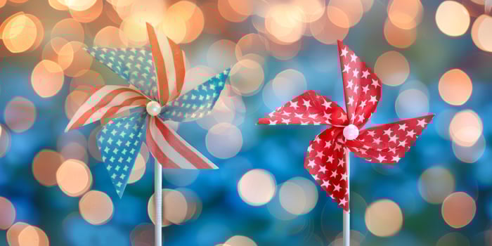 American flag themed pinwheels with bokeh background photo