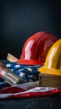 Construction tools and American flag for Labor Day photo