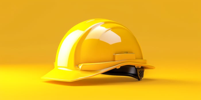 Shiny Yellow Hard Hat Isolated on Yellow Surface photo