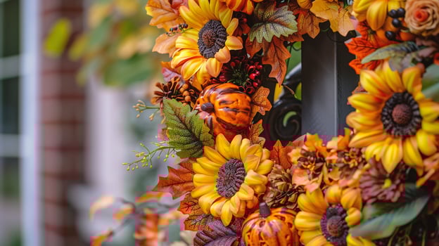 Beautiful autumnal wreath made of colorful leaves and berries. photo