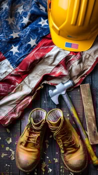 Construction Gear and American Flag for Labor Day photo