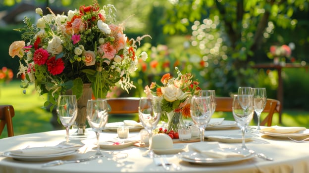 Festive wedding table setting with flowers photo