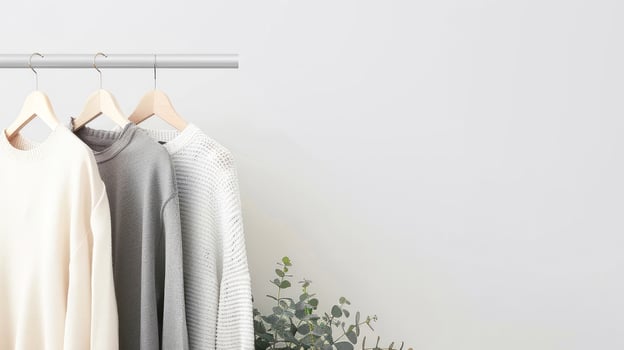 Minimalist Clothing Rack with Neutral Sweaters photo