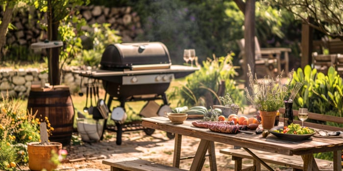 Cozy Garden BBQ Setup with Picnic Table photo