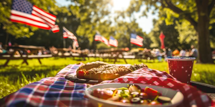 Patriotic Memorial Day picnic with food and decorations photo