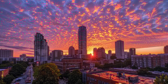 Vibrant sunset sky over Atlanta cityscape with dramatic clouds photo