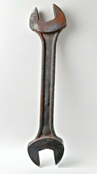Vintage wrench with rust spots isolated on white photo