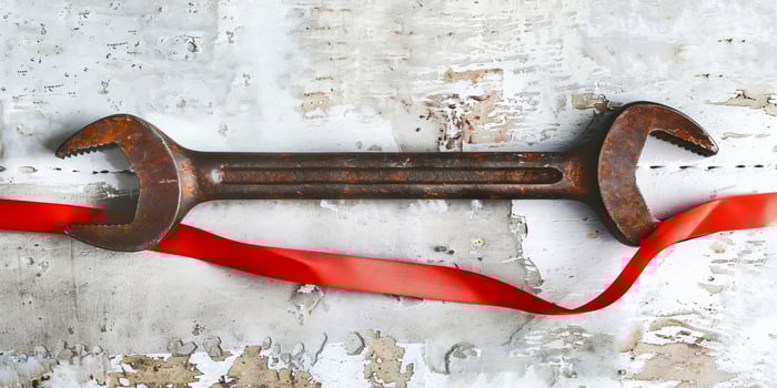 Vintage Wrench with Red Ribbon on Labor Day photo