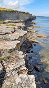 Rocky Coastal Cliff with Clear Blue Water photo