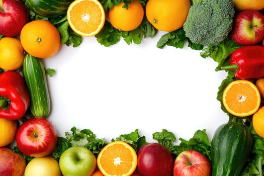Fresh fruits and vegetables with blank space. photo
