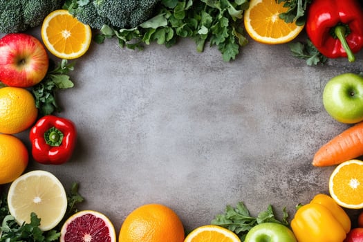 Fresh fruits and vegetables with blank space. photo