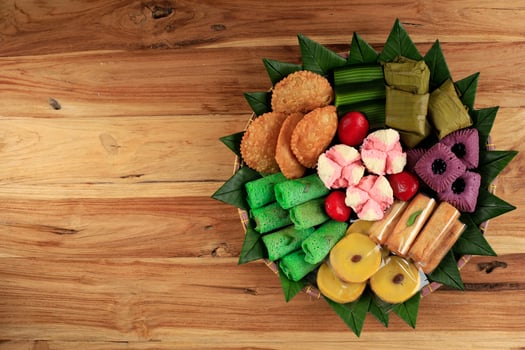 Jajan Pasar Kue tampah, Indonesian Various Street Food, Top View photo