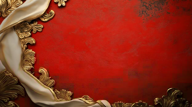 Red background with gold filigree and white cloth. photo