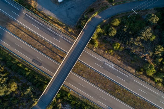 Aerial view of a viaduct over a highway photo