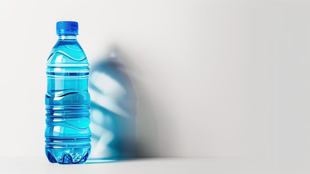 Small blue plastic water bottle on a white background photo