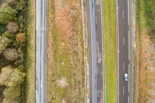 overhead aerial view with drone of the A-52 highway in Galicia. Spain. photo