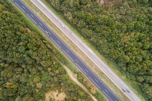 zenithal aerial view with drone of the A-52 highway in Galicia, Spain. photo