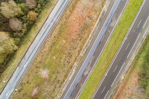 zenithal aerial view with drone of the A-52 highway in Galicia. Spain. photo