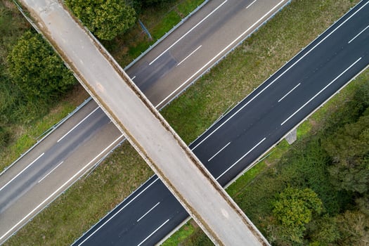 drone aerial top view of a highway overpass in northern Spain photo