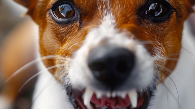 Jack Russell terrier growling with focus on teeth photo