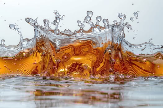 Abstract Splash of Amber Liquid with Bubbles photo