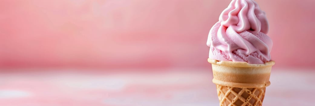 Soft Serve Ice Cream Cone With Pink Swirl Against a Gradient Background photo