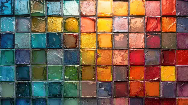 Colorful mosaic tiles forming abstract geometric pattern photo
