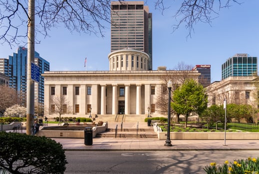 Columbus, OH - 7 April 2024. Side entrance to the Ohio state Capitol building in the financial district of Columbus photo
