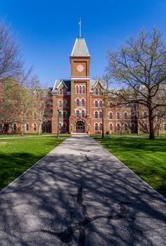 Pathway leading to historic University Hall on the Oval quadrangle at Ohio State University in Columbus OH photo
