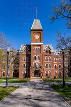 Pathway leading to historic University Hall on the Oval quadrangle at Ohio State University in Columbus OH photo