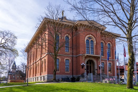 Delaware, Ohio - 8 April 2024. Facade and entrance of the Delaware County Courthouse in Delaware, OH photo