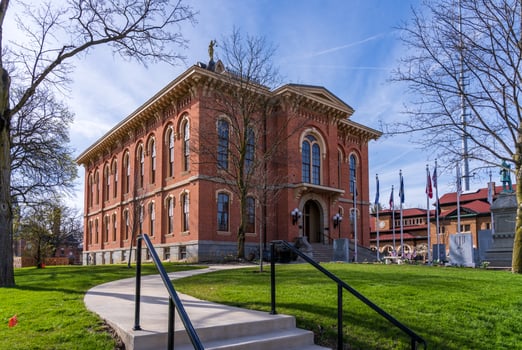 Delaware, Ohio - 8 April 2024. Facade and entrance of the Delaware County Courthouse in Delaware, OH photo
