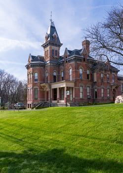 Delaware, Ohio - 8 April 2024. Facade of the historic 1878 Delaware County Sheriffs house and city jail on West Central Avenue photo