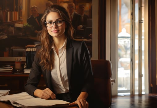 In her chic office, the accomplished businesswoman meticulously organizes documents, epitomizing professionalism and efficiency.Generated image photo