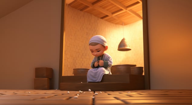 A serene moment captured in a photograph, depicting a little girl engaged in the Islamic ritual of abdest, symbolizing purity and spiritual cleansing before prayer.Generated image photo