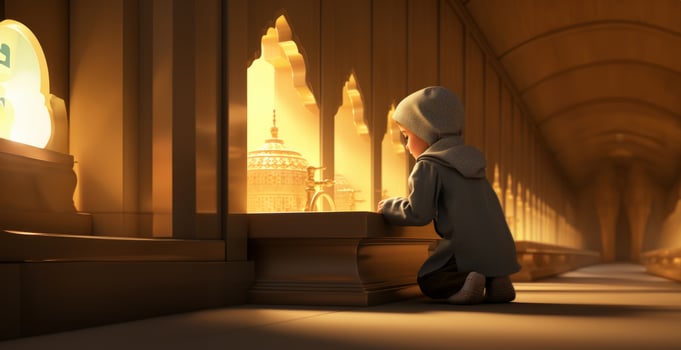 A serene moment captured in a photograph, depicting a little girl engaged in the Islamic ritual of abdest, symbolizing purity and spiritual cleansing before prayer.Generated image photo