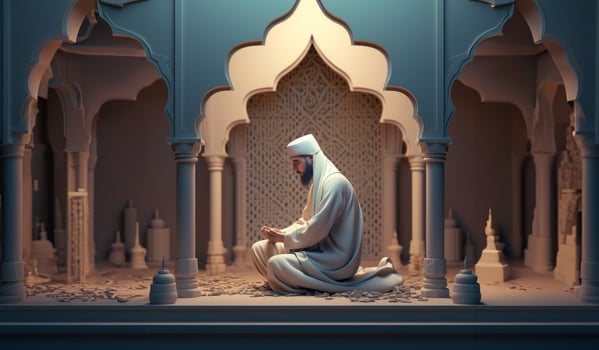Elderly Muslim in Traditional Attire Praying in a Sacred Place.Generated image photo