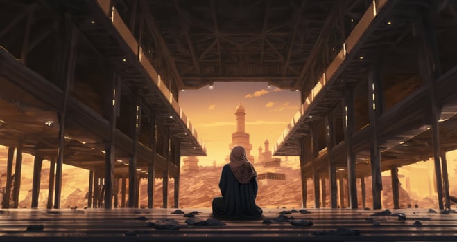 In a poignant moment of devotion, a girl wearing a hijab offers her prayers in front of the Kaaba, encapsulating the spiritual essence of Islamic worship at this sacred pilgrimage site in photo