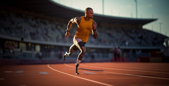 Individuals with Prosthetics Engaged in Sports Activities such as Cycling and Running..Generated image photo