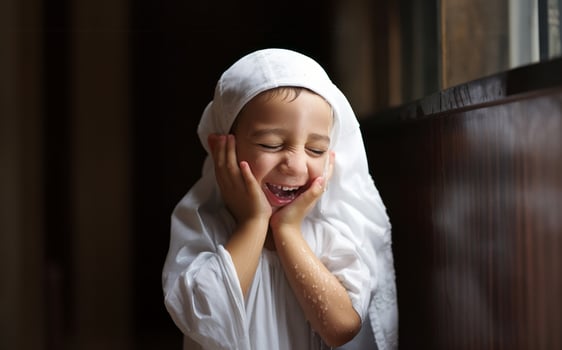 CloseUp of a Young Muslim Child Performing Ablution.Generated image photo
