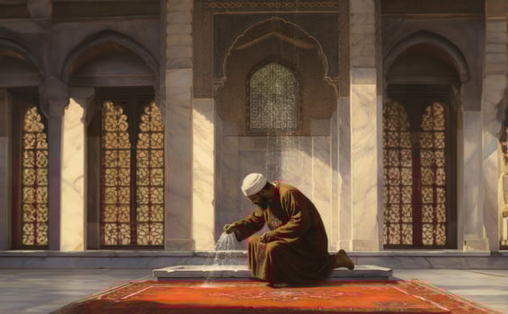 Muslim Individual Performing Ablution in Preparation for Prayer.Generated image photo